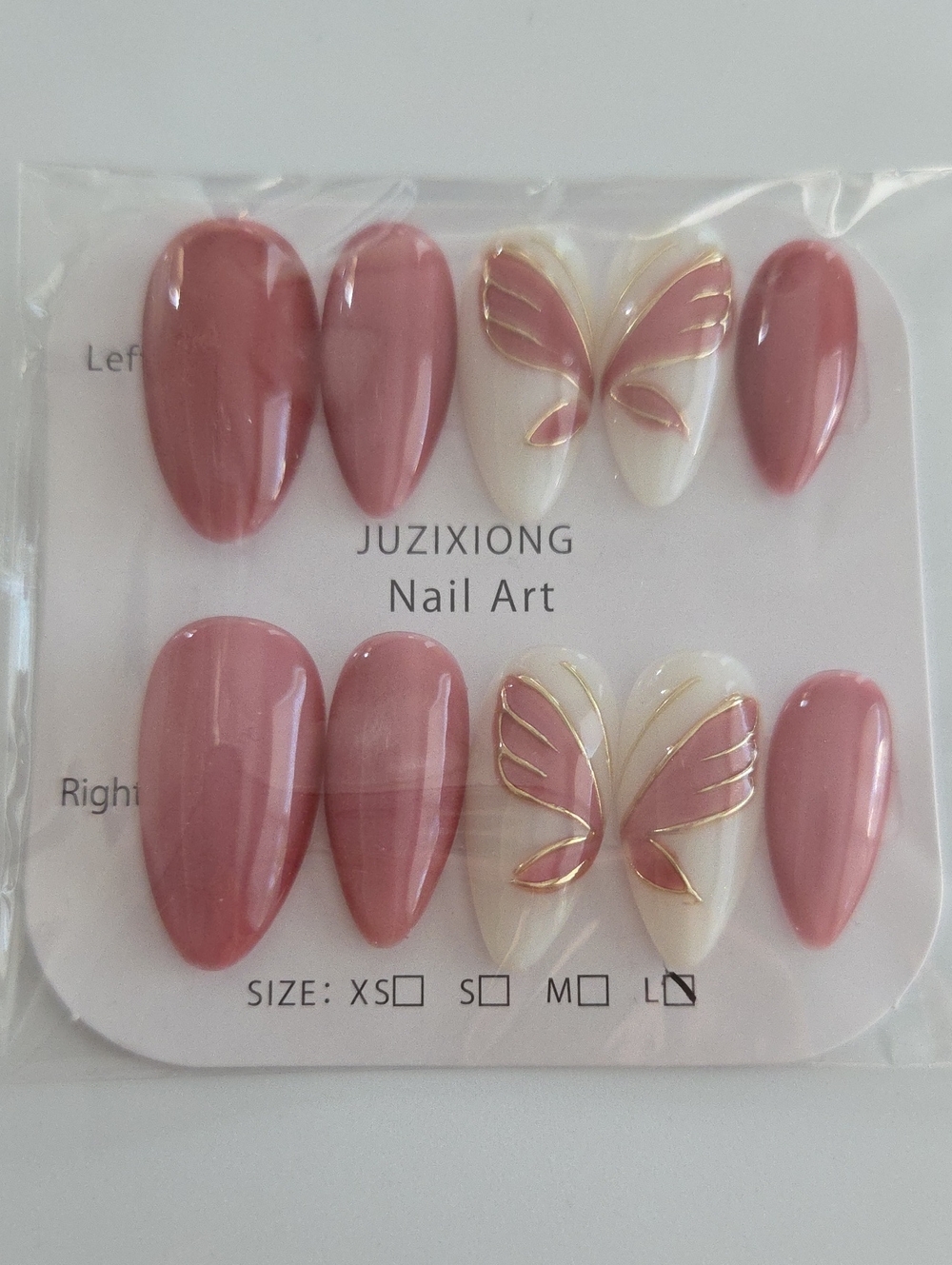 Juzixiong Pink & White Butterfly Press-On Nail Set